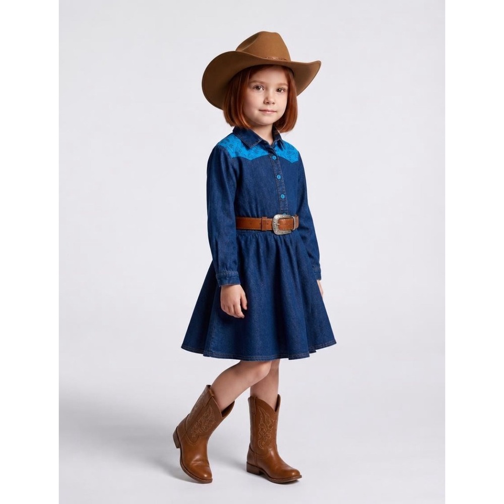 Sweet Potatoes Vintage Denim Western Dress Girls 6X Ranch Boho Retro 90s